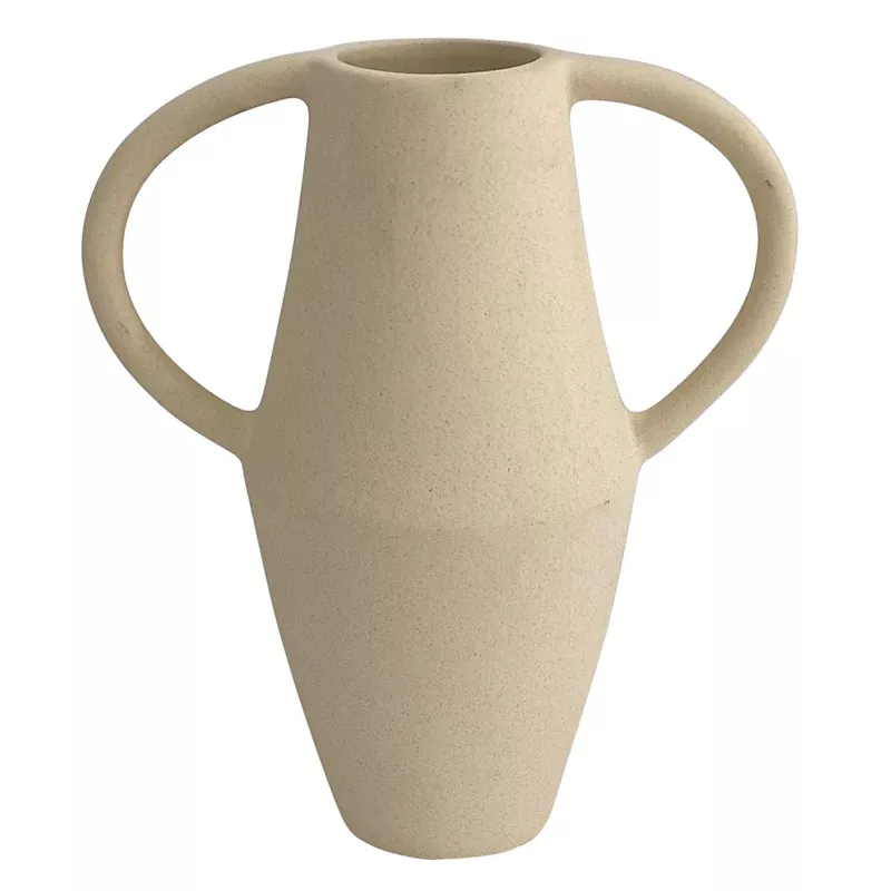 White Ceramic Vase with Handles, 9.1"