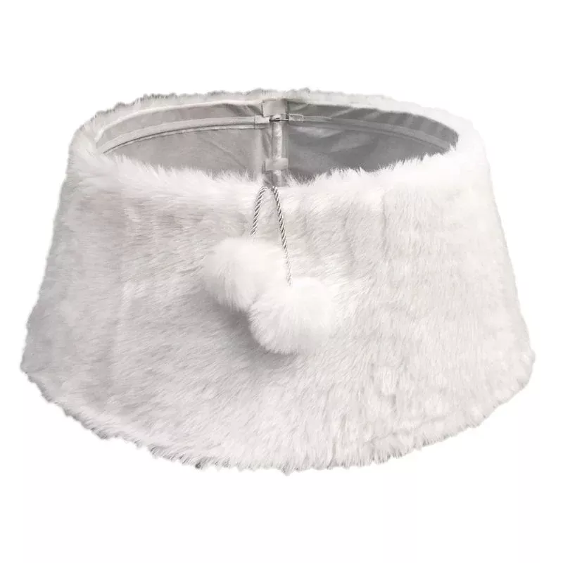 White Faux Fur Tree Collar with Pom-Poms, 26"