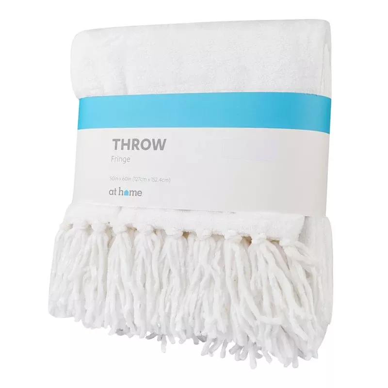 White Fringe Throw Blanket, 50x60