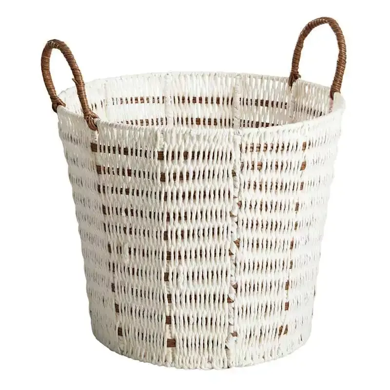 White Paper Rope Round Basket, Small