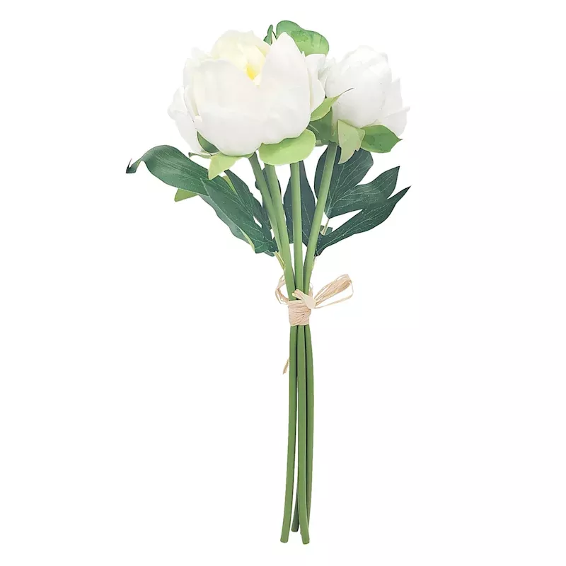 White Real Feel Peony Floral Bush, 12"