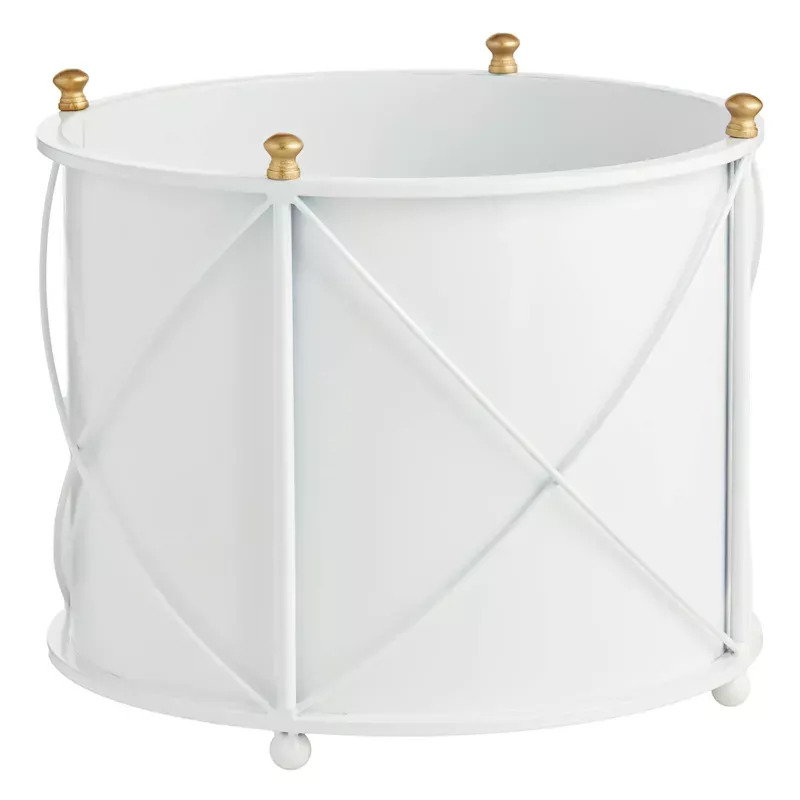 White Round Metal Outdoor Planter, Large