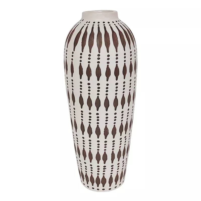 White & Tan Tribal Tall Vase, 15.8"