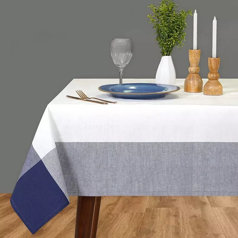 White with Navy Blue Border Tablecloth, 60x104