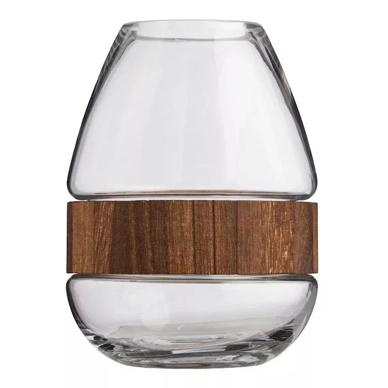 Wood Band Glass Vase, 7.5"
