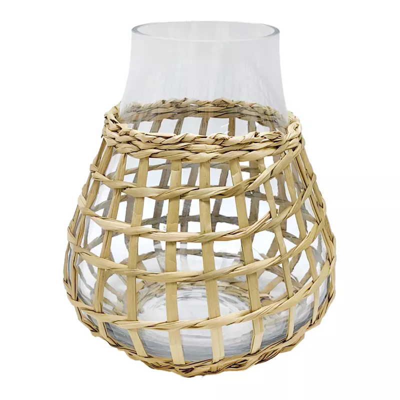 Woven Grass Wrapped Glass Vase, 6"