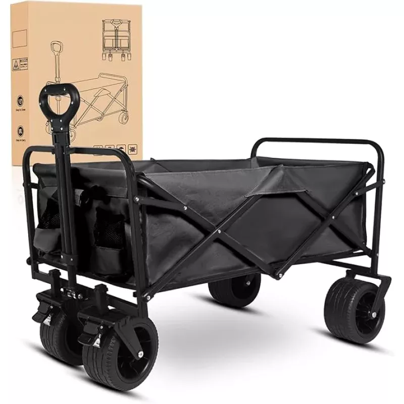 Yesker Foldable Wagon – 300lbs Collapsible Garden Carts with All Terrain Wheels for Outdoor Camping Sports Shopping Gardening – Heavy Duty Portable Utility Trolley (Gray)