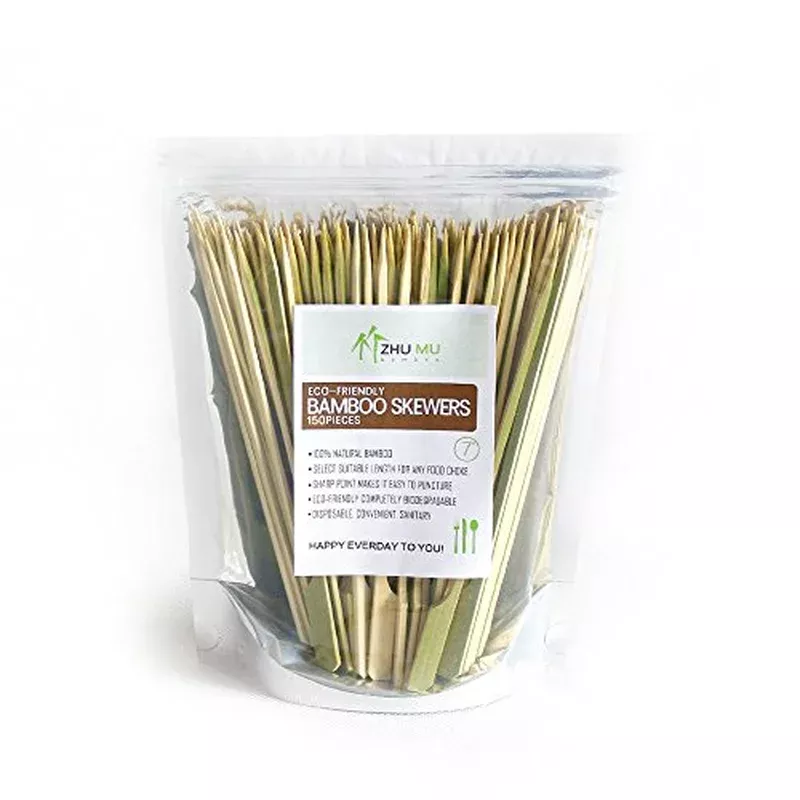 ZHUMU 7 Inch Green Natural Bamboo Picks Paddle Skewers BBQ SEAL PACK