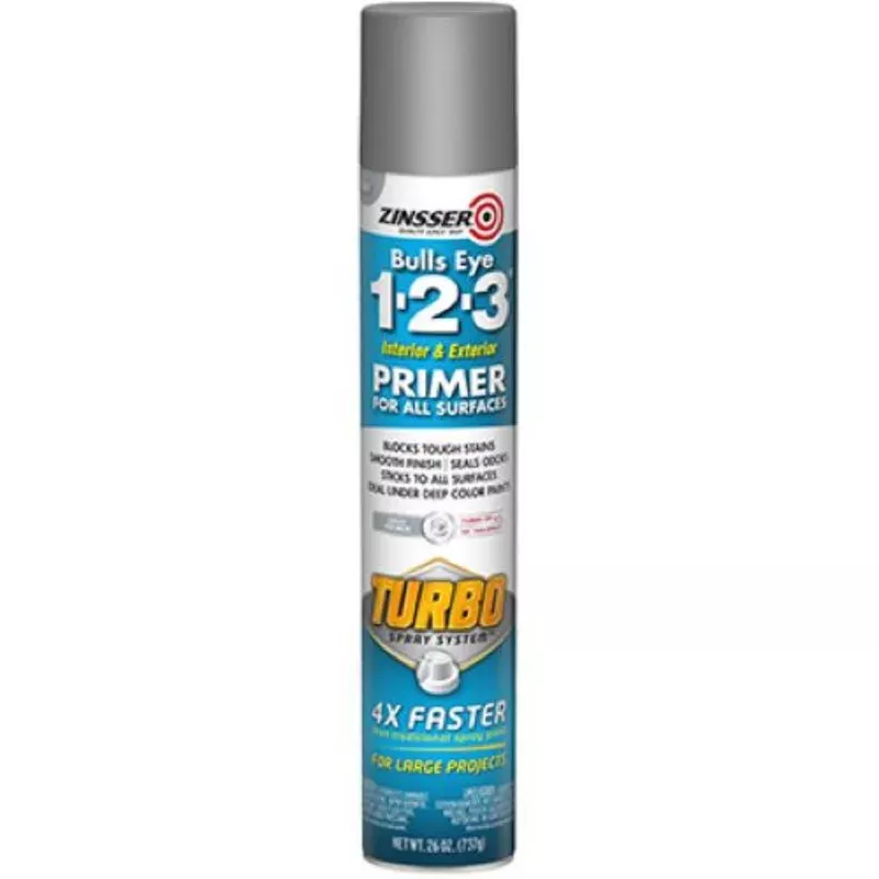 Zinsser 343748 26 oz Spray Can of Bulls Eye 1-2-3 Turbo Gray Primer
