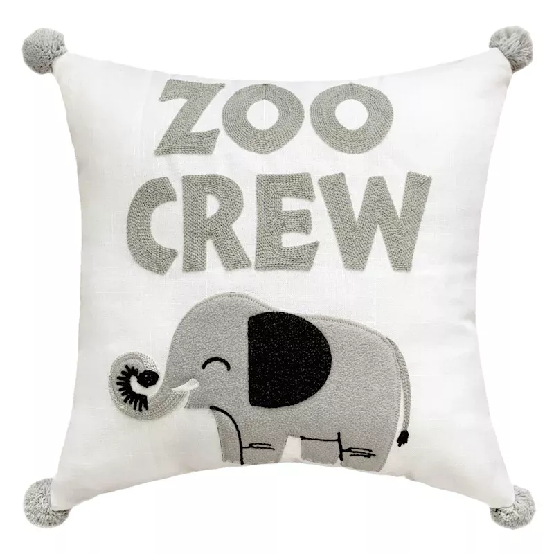 Zoo Crew Embroidered Pillow, 16"